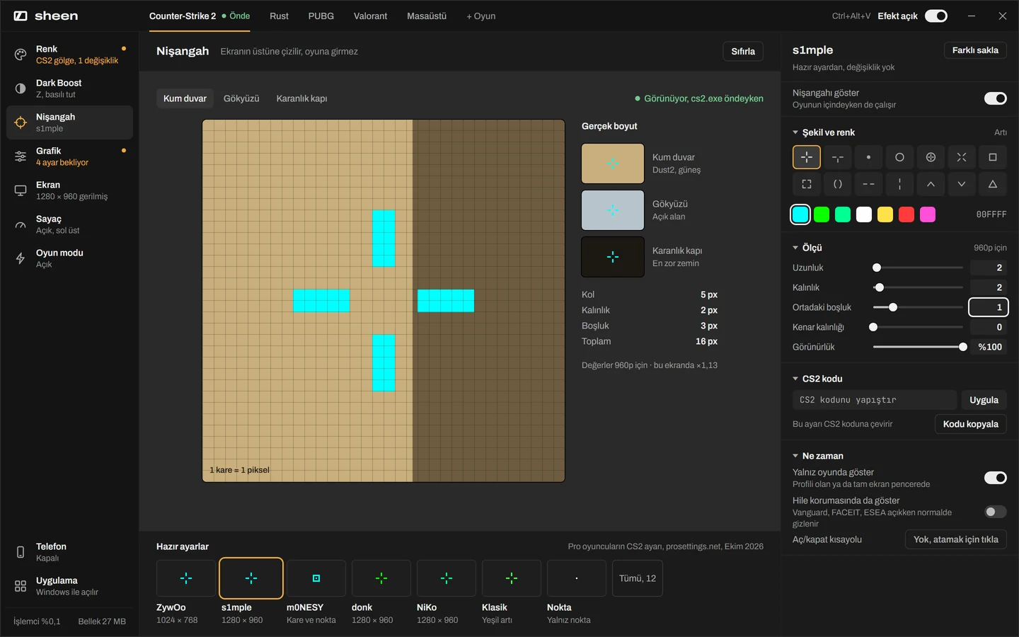 Crosshair screen: pixel magnifier, 14 shapes and pro presets